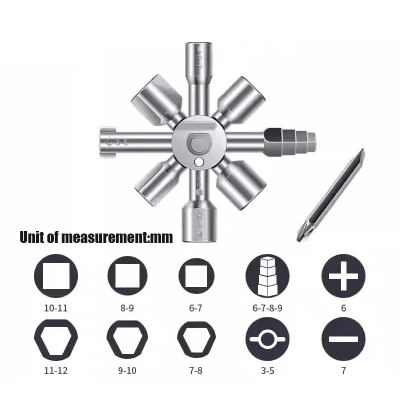 10 in 1 Multifunctional Triangular Portable Wrench for Repairing Electric Control Box Elevator Door Valve Radiator and Faucet