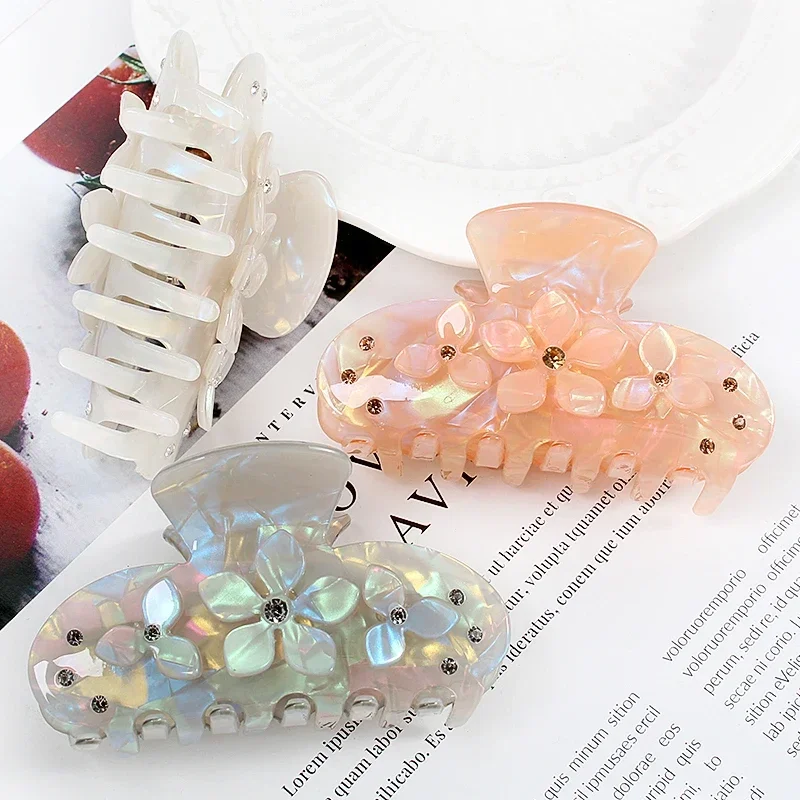 Women\'s Hair Clips Korean Fashion Flower Luxurious Rhinestone Crab Claw Girls Barrette Shiny Hairpin Hair Accessories