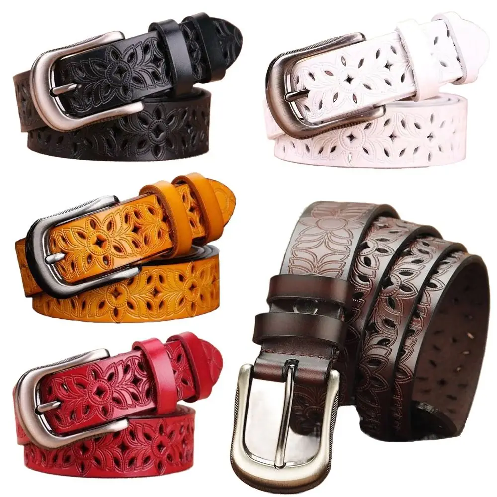 Women's leather belt, ladies' waist belt, vintage buckle leather belt, hollow jeans belt