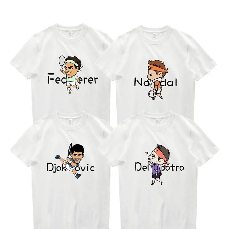 

Теннисная футболка с хлопковым принтом и короткими рукавами для мужчин и женщин, спортивная одежда для фитнеса на открытом воздухе, многосценная моющаяся в машине