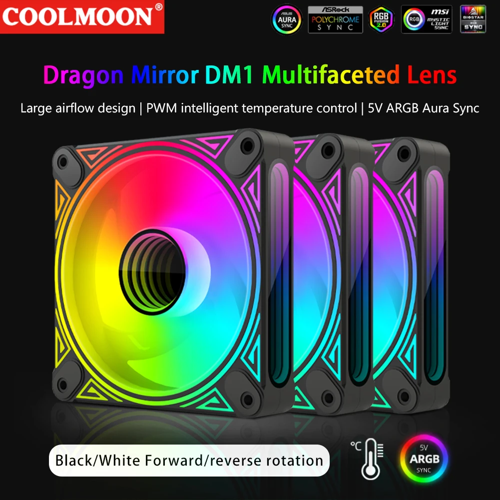 120mm Chassis Fan 12V 4PIN PWM Luminous Chassis Cooling Fan Auto Speed Regulation Smart Temperature Control Computer Accessories