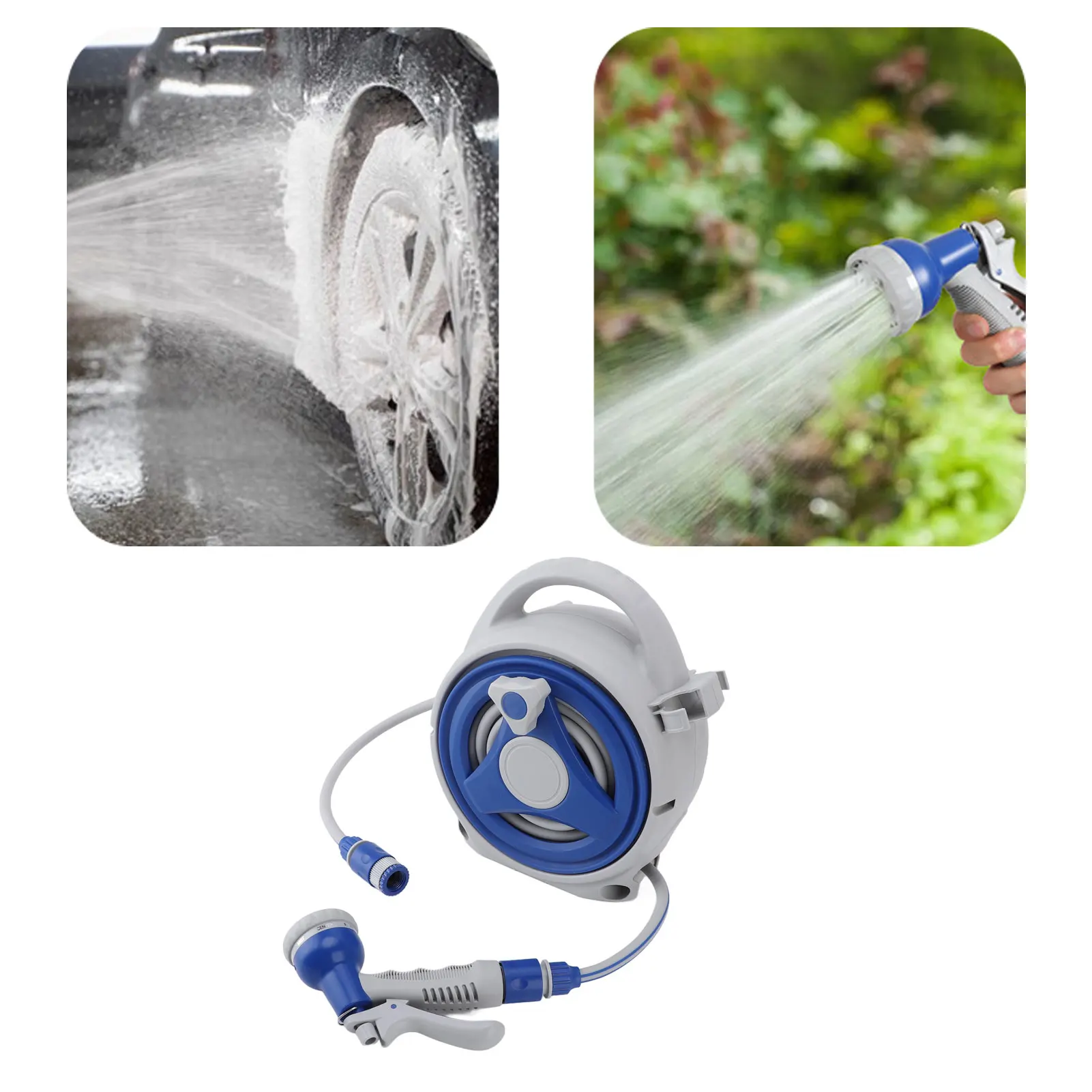 Garden Watering Hose Reel Garden Hose Reel Handheld Sunproof Hose Reel with 15m Water Pipe Nozzle for Home Yard Watering
