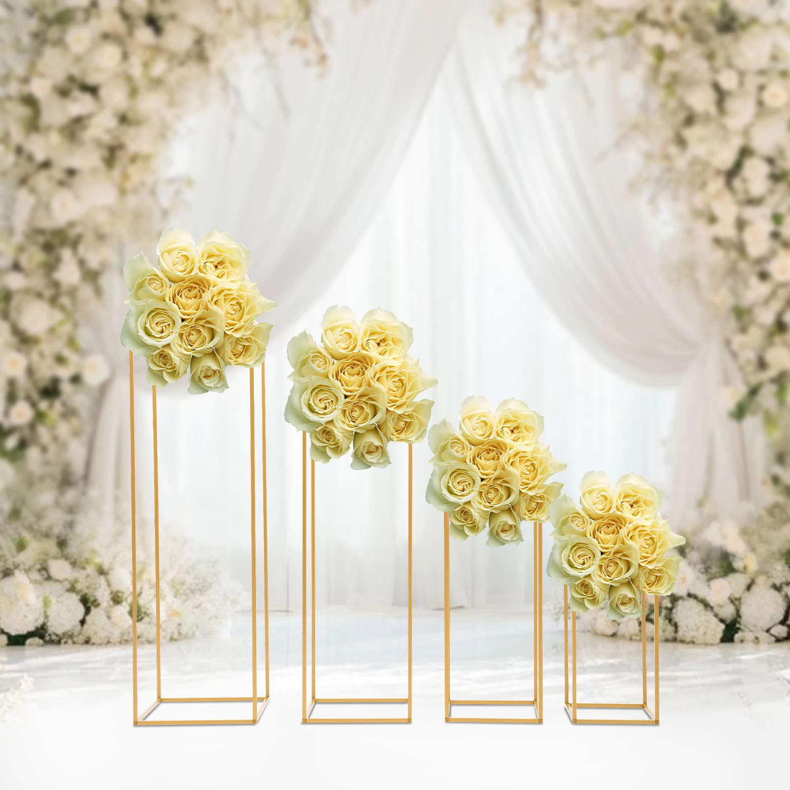 4Pcs Gold Wedding Flower Stand Set Tall Metal Flower Vase Flowers