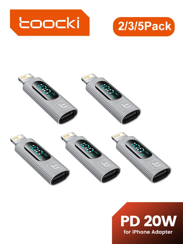 Toock 2/3/5er-Pack USB-C auf Lightning Adapter OTG Konverter PD 20W Schnellladung LED-Anzeige für iPhone 14 13 12 11 Pro Max iPad