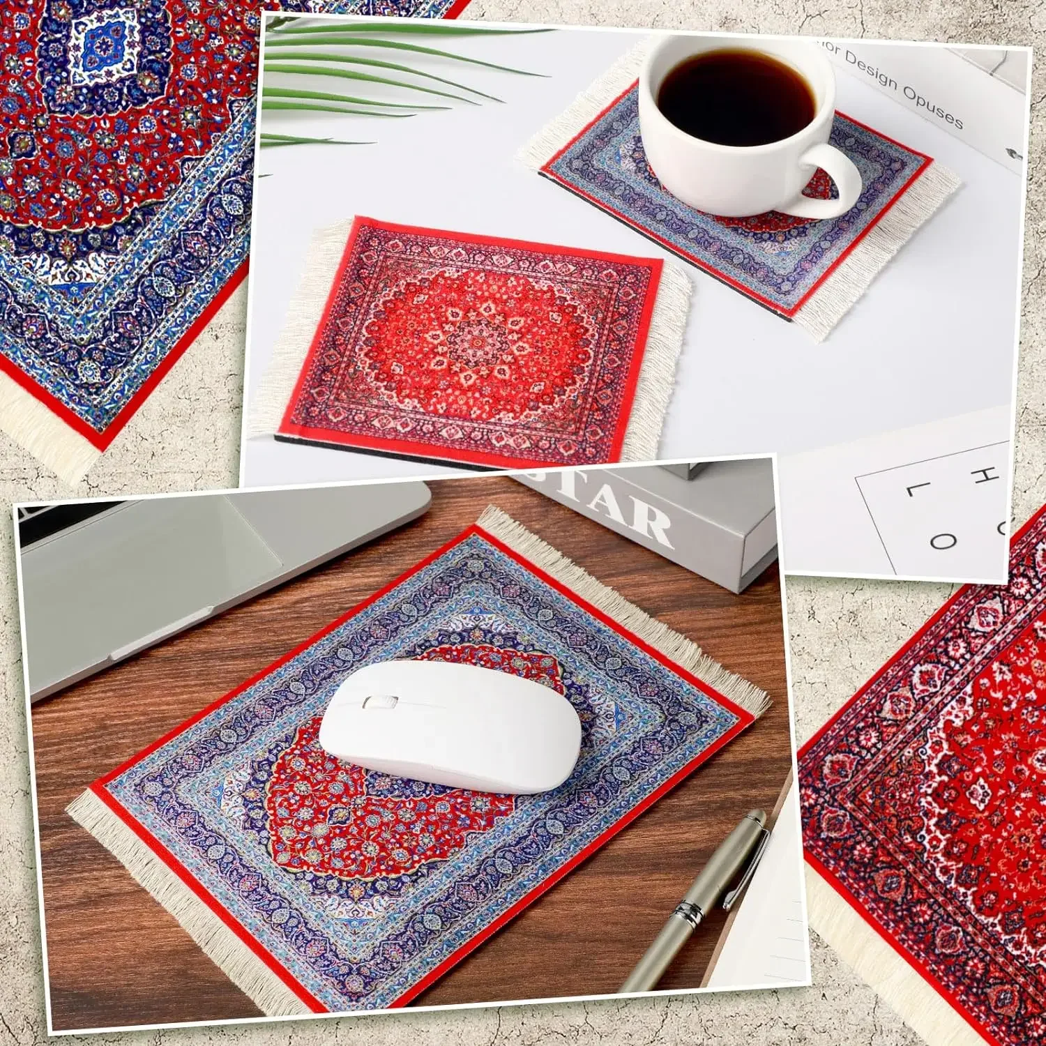 PC Mouse Pad Persian Mini Woven Rug Mat Mousepad Retro Style Carpet Pattern Cup laptop with Home Office Table Decor Craft table