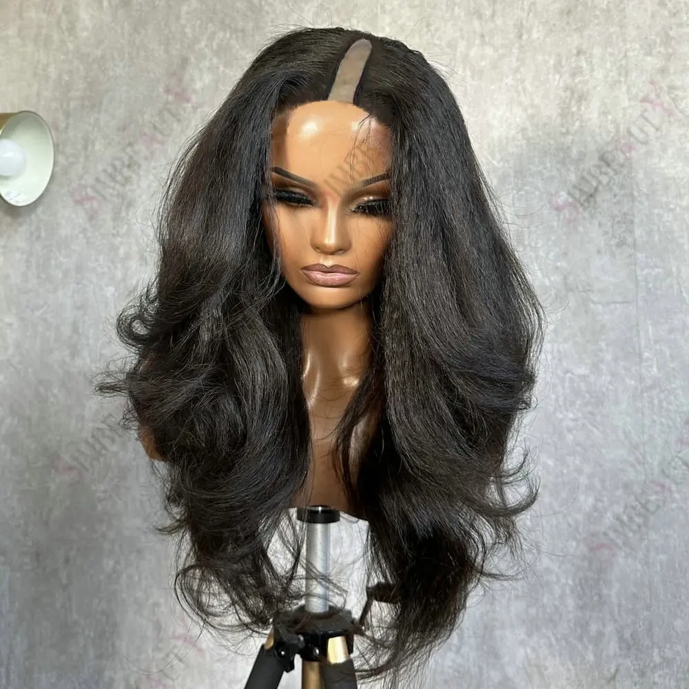 Yaky Body Wavy Opening 1x4 U-Part Echthaarperücken für schwarze Frauen, kleberlos, natürliches Schwarz/1 # /52 # /4 # Farblich anpassbare U-Part-Perücken – Detail 1