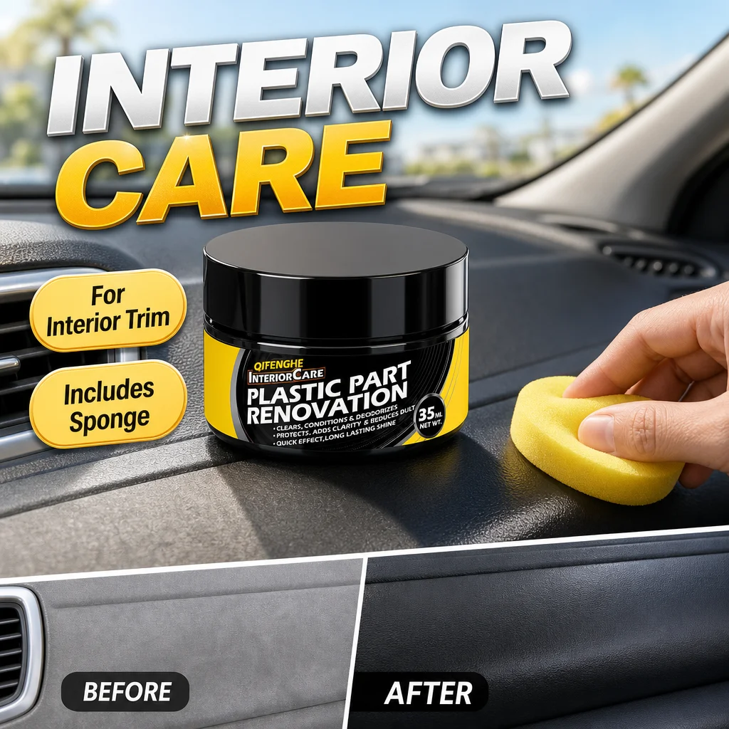 Plastic Part Renovation Cream for Car Interior, Restore Faded Dull Dry, Long Lasting Shine 35ml