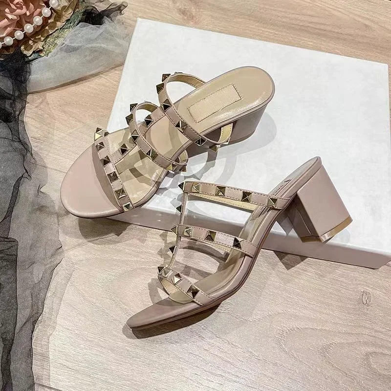 

Sandalias De Tacón Alto Con Remaches Para Mujer, Zapatos Planos Cómodos De Alta Calidad, A La Moda, Novedad De Verano, 2024