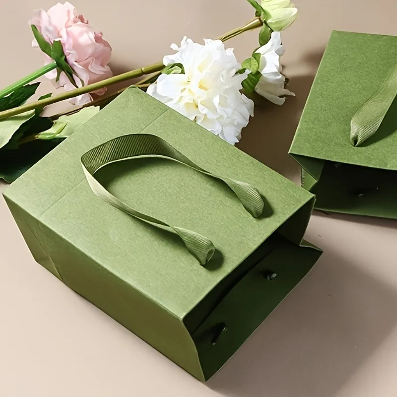 5 Stück große grüne Retro-Geschenktüten – elegant und Design, für Hochzeiten, Partys, Schmuckaufbewahrung | Einkaufs-/Taschen- und Verpackungsbox aus Papier – Detail 2