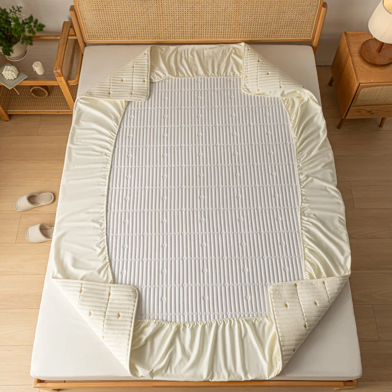 1pc Thicken Quilted Fitted Sheet For Double Bed Solid Color Cotton Anti-mite Bed Cover fundas de colchón King Mattress Cover180