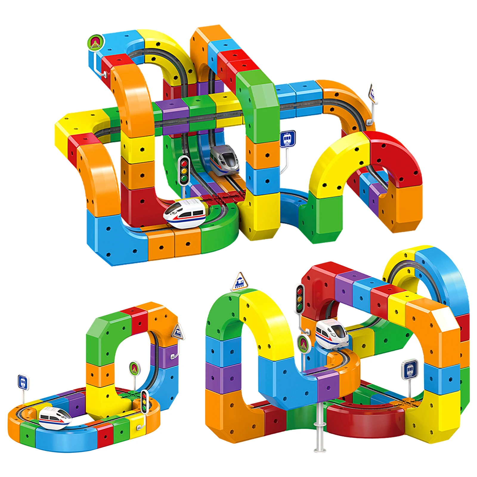 51-168 elementów Interaktywny Zestaw Klocków Kolejowych Elektryczny Labirynt z Wagonami Edukacyjna Zabawka dla Dzieci na Prezent