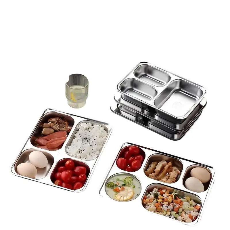 304 Stainless Steel Thick Partitioned Dinner Plate Divided Plates Compartmentalized Lunch And Dinner Tray Dinnerware