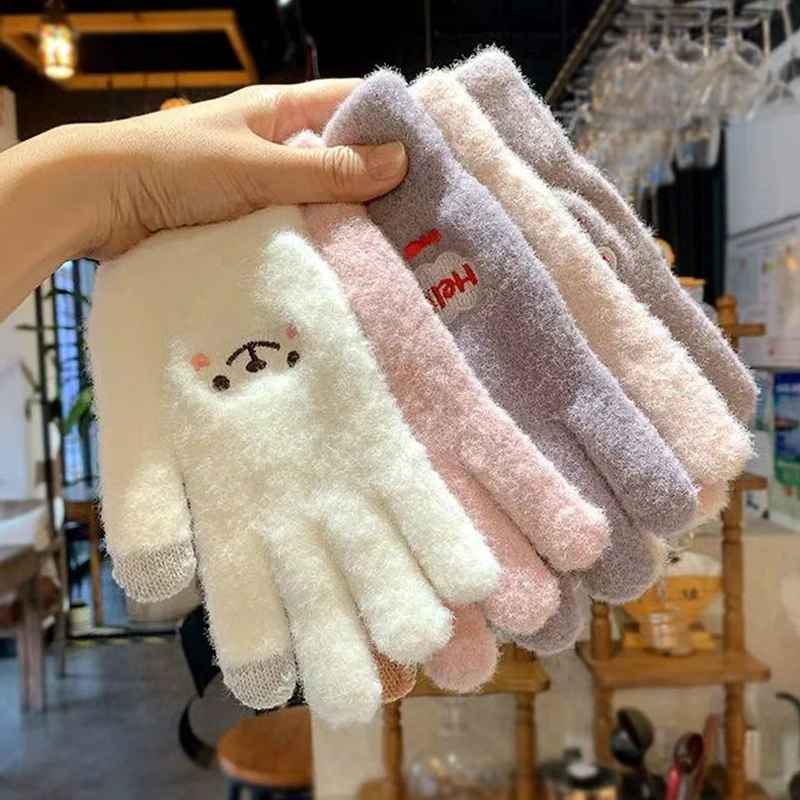 

Женские норковые бархатные перчатки с пятью пальцами, теплые уличные зимние перчатки с сенсорным экраном, совместимые