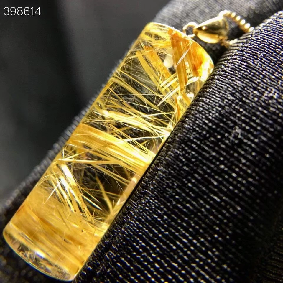 Natural Gold Rutilated Quartz Pendant Rutilated Quartz Jewelry 28.1*9.8mm Men Women Brazil AAAAAAA