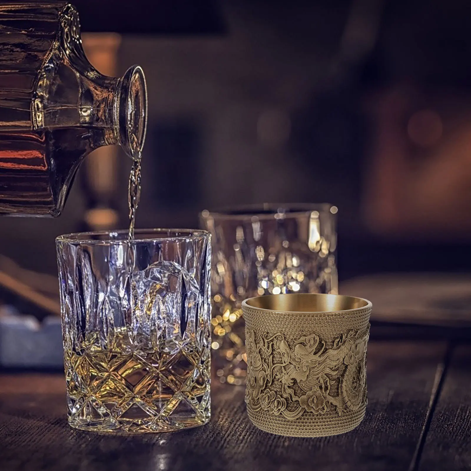 

Brass Tea Cup Retro Vintage Chinese Style Embossed Metal Drinkware for Home Bar Decor Wine Tasting Party Gift