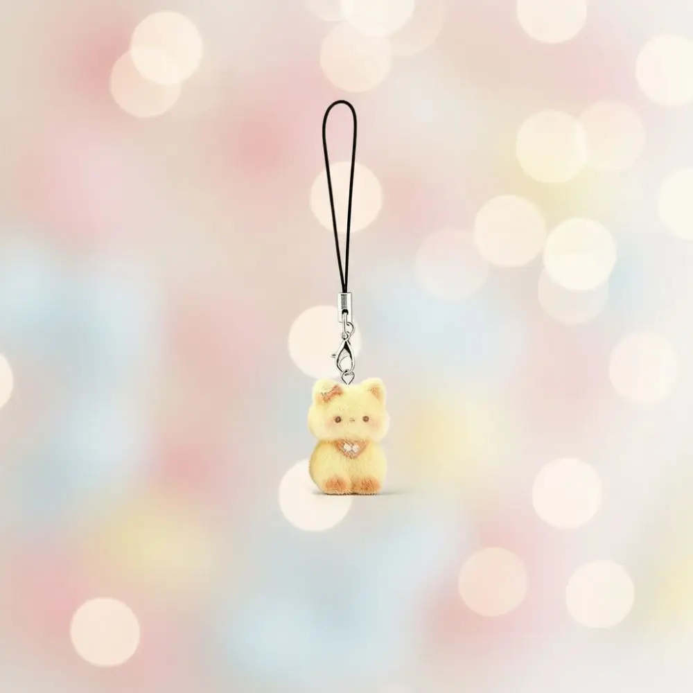 3D Flocking Cat Keychain Cat Pendant Jewelry Gift Car Keyring Bag Decorstion Earphone Case Decorstion Phone Chain Lanyard Bag