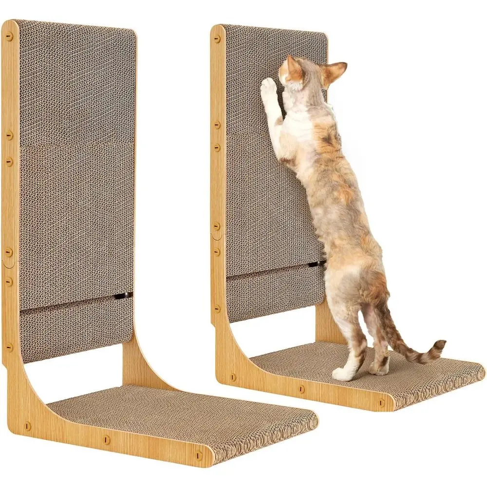 

2-Pack L-Shaped Cardboard Cat Scratch Pad, 25.6 Inch, with Ball Toy, Reversible and Large for Indoor Cats
