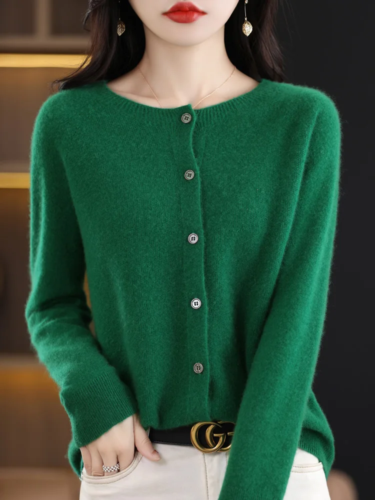 Long Sleeve 100% Merino Wool Sweaters Spring Autumn Women O-Neck Knitwear Tops Clothing Fashion Basic Tops