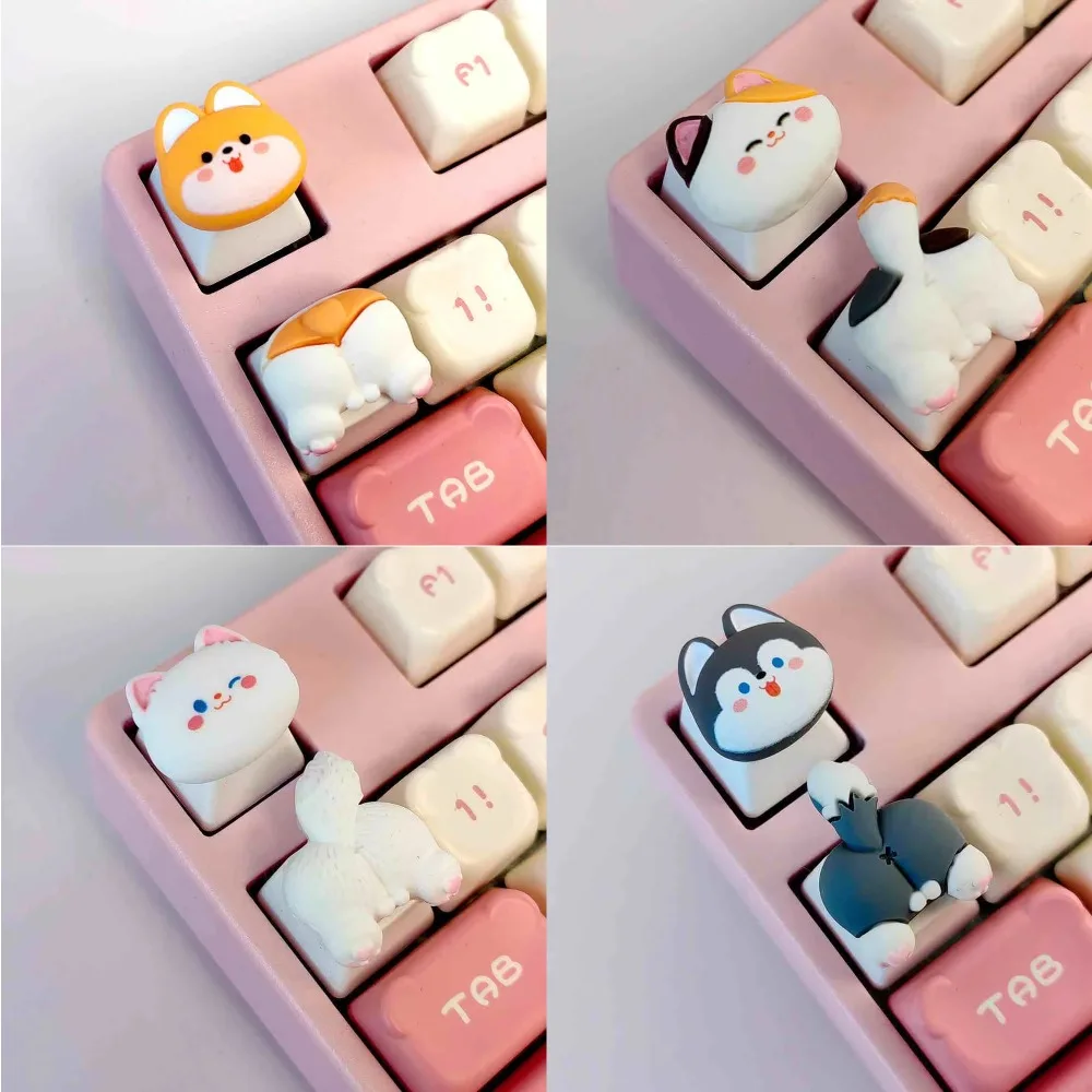 2pcs/set Cute 3D Cat Head Corgi Butt Keycap Handmade for Cherry MX Switch Mechanical Gaming Keyboard Anime Desktop Decor Gift