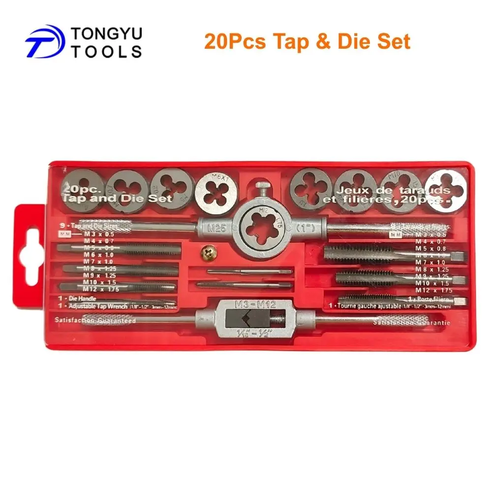 20Pcs Metric Tap and Die Set M3-M12 Thread Repair Rethreading Tool Kit with Tap Wrench Die Handle