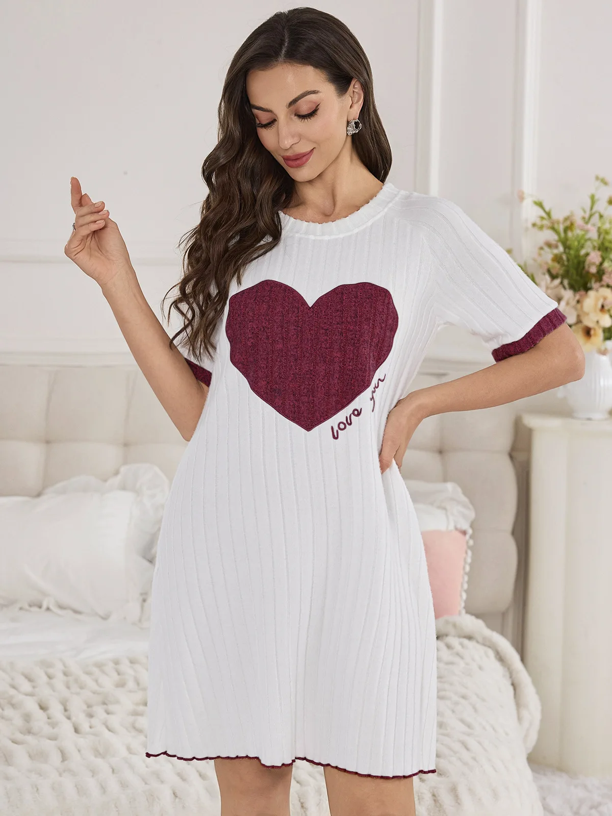 Heart Print Pajama Set Women Long Sleeve Top Pants Soft Casual Two Piece Sleepwear Lounge Set for Home