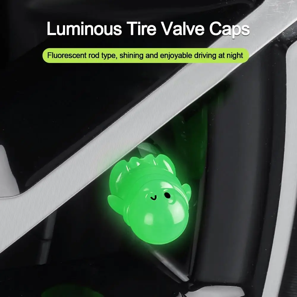 4Pcs Cartoon Penguin Luminous Tire Valve Caps Wheel Decoration Fluorescent Night Glowing Car Accessories Auto Styling