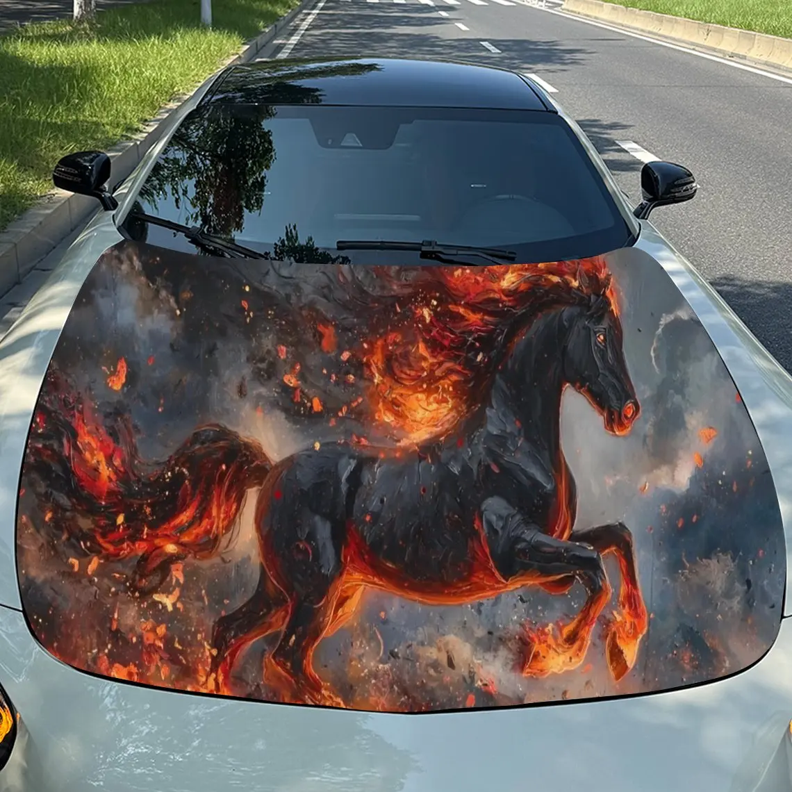 

Flame Horse Car Hood Stickers, Truck Stickers, Self-adhesive Long-lasting Car Parts, Suitable For Cars, Truck Hood Decorations,