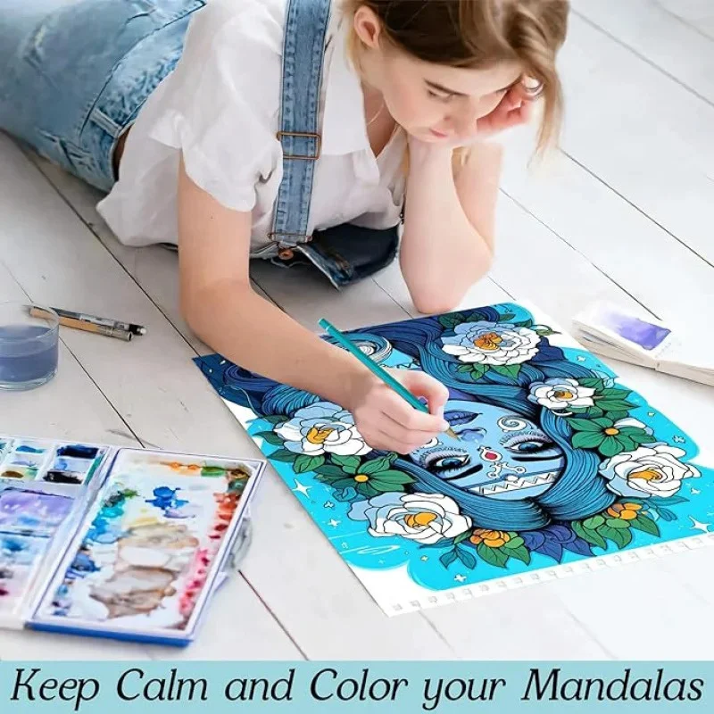 كتاب تلوين أحادي الجانب للاسترخاء للنساء البالغات: 24 صفحة من الفنون والحرف اليدوية وتصاميم الجمجمة