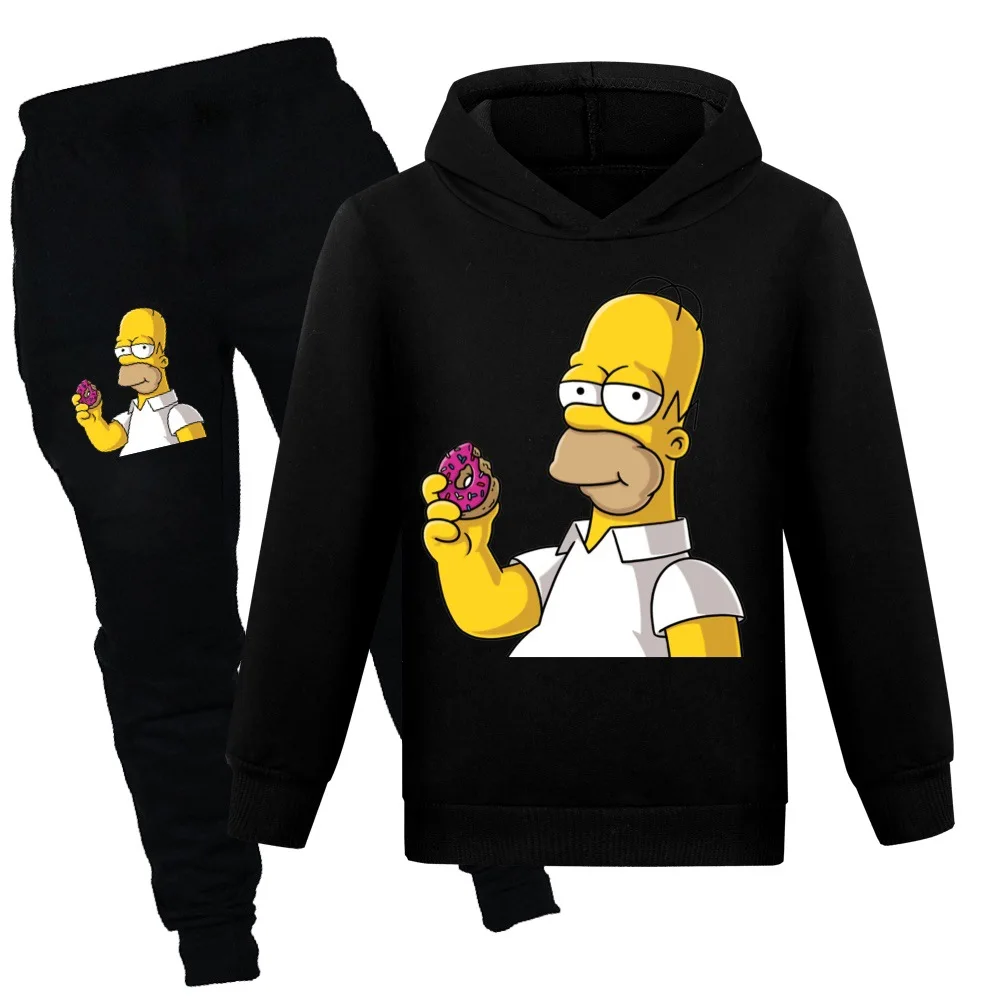 Spring Autumn Thin Hooded Pants Set Tracksuit S-Simpsoned Hoodies T-Shirt Child Sweatshirt Kids Boys Girl Clothing Orga Mage