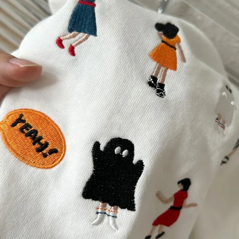 2025 Spring New Children Cotton Sweatshirt Cartoon Embroidery Boys Girls Long Sleeve Casual Pullover Tops Kids Bottoming Shirts