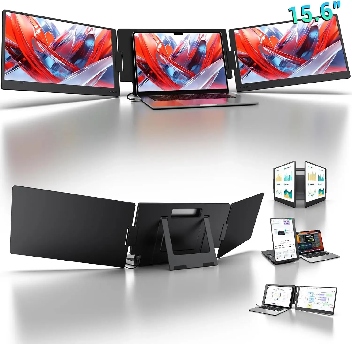 

15.6" Laptop Screen Extender, 1080P FHD IPS Portable Monitor, One Cable USB-C Triple Monitor, Dual Travel Screen for 12"-17'' La