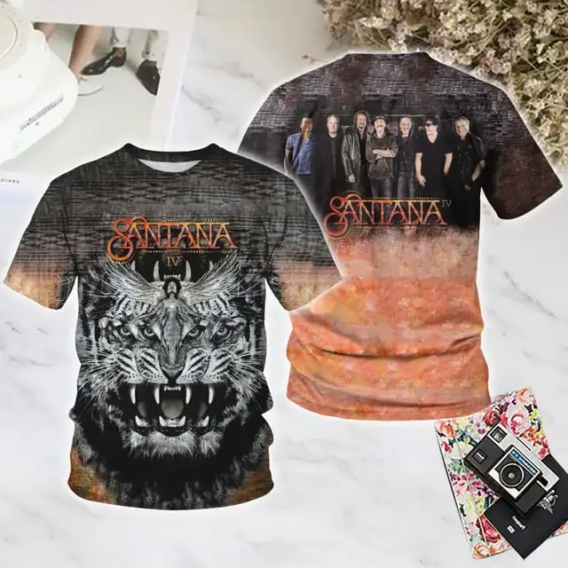 جديد سانتانا روك 2025 جولة ثلاثية الأبعاد تي شيرت مطبوع موضة الرجال النساء الهيب هوب الاتجاه قصيرة الأكمام تيز الصيف المتضخم للجنسين الشارع الشهير #5