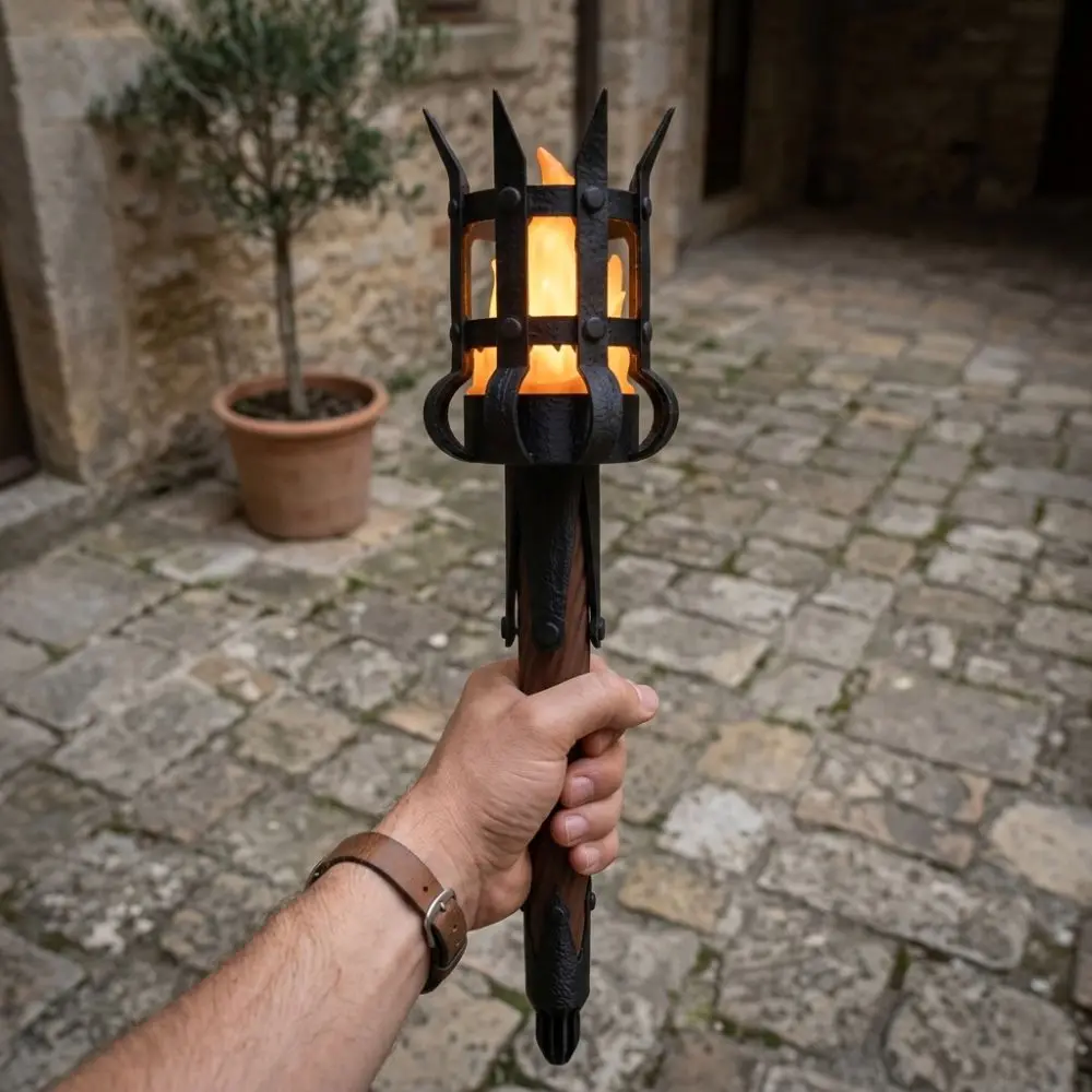 Vintage Medieval Torch Wall Lamp Led Lighting Dual Torch Halloween Flame Torch Light 3D Print Castle Style