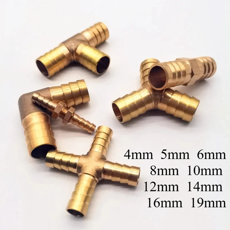 Brass Barb Pipe Fitting 2 3 4-way Brass Joint, Used for 4mm 6mm 8mm 10mm 12mm 16mm 19mm Hose, Copper Tower Water Pipe Fitting
