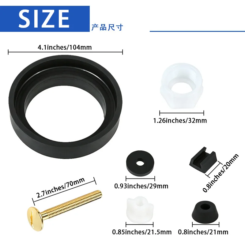 New Bathroom Accessories Toilet Repair Kit with Fixing Bolts Rubber Gasket Support Components for Leak Resistant Tank Connection
