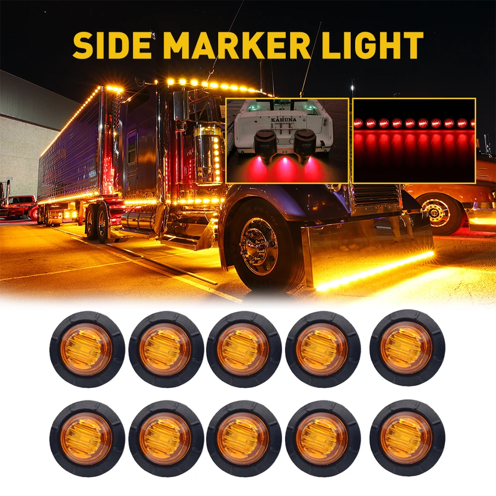 10X Yellow LED Side Marker Indicators Light Truck Warning Tail Light Boats Trailer Lorry Car External Clearance Turn Signal Lamp