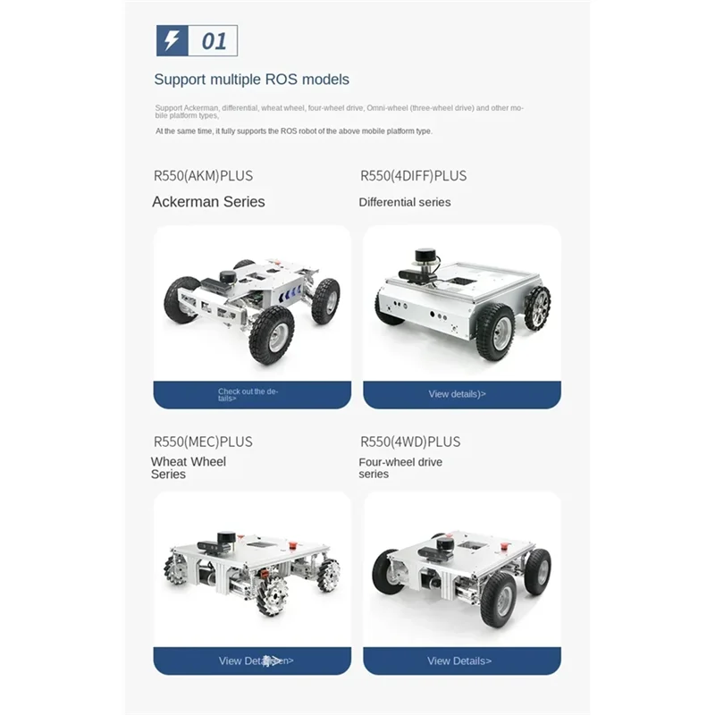 ROS onbemande trolleychassis C50C versie met geborstelde motor, robotbesturingskaart, integratie van aandrijfbesturing Vierwielige sport-[A68T]