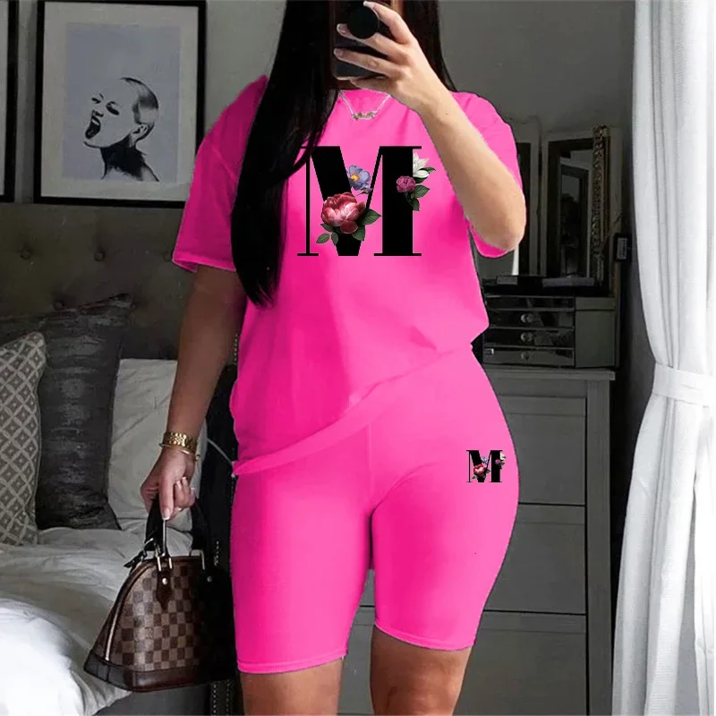 A-Z Printing Womens Short Tracksuit Daily Casual Shorts 2 Pcs Set Outdoors Gym Sports Jogging Woman Clothing 2026 Summer Outfits view 4