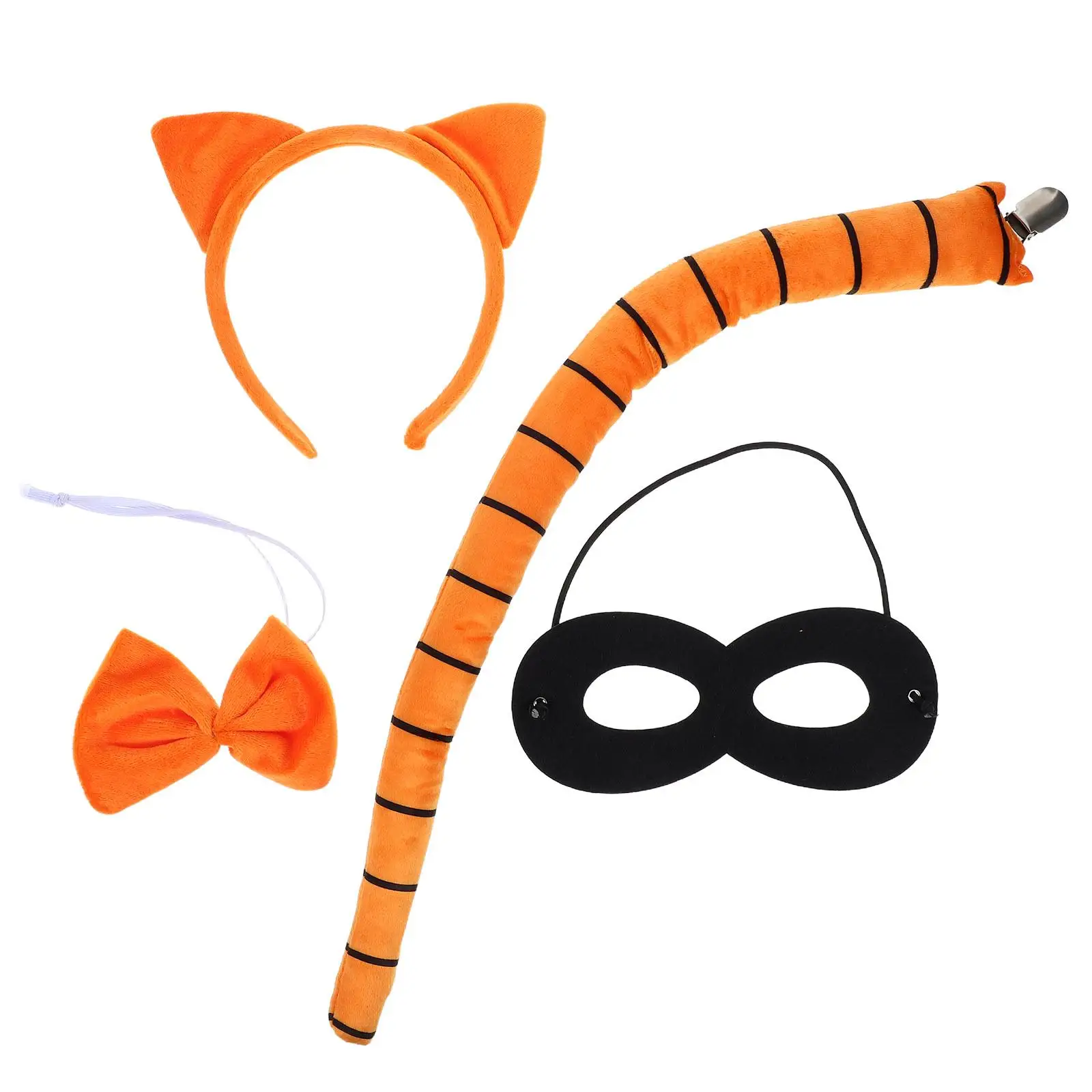 

4 pcs Cat Ear Headband Eye Mask Adjustable Soft Halloween Cosplay Costume Accessories Women Kids Party Themes Events Orange