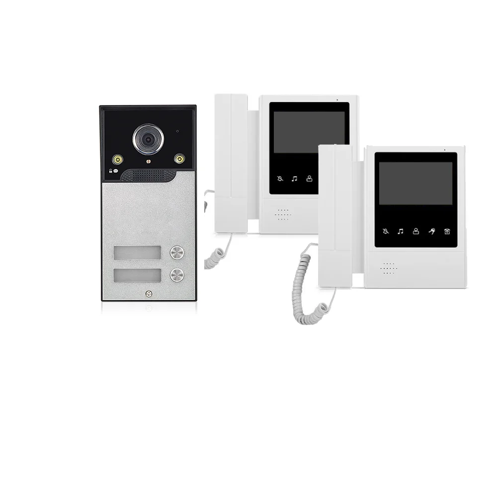 4.3 بوصة فيديو إنترفون 2 وحدات نظام جرس الباب مقبض تصميم شاشة فيديو باب الهاتف لأمن الشقق المتعددة