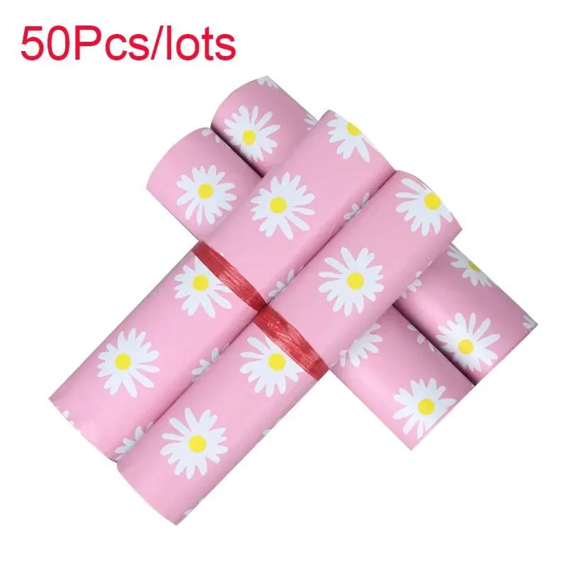 New 50Pcs Envelope Thicken Express Bag Poly Clothing Mailing Bags Flower Printing Courier Storage Bag Waterproof Express Pouch