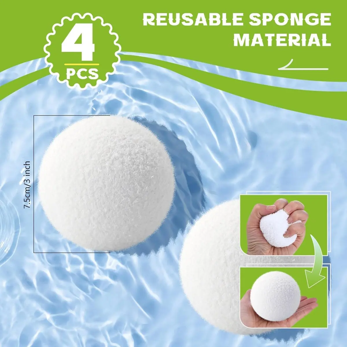 【~ NEW ABAB】4 Pack Scum Absorber Balls for Spas , 3 Inch Scum Absorber Ball, Reusable Pool Sponge Oil Scum Absorber, Spa Accesso