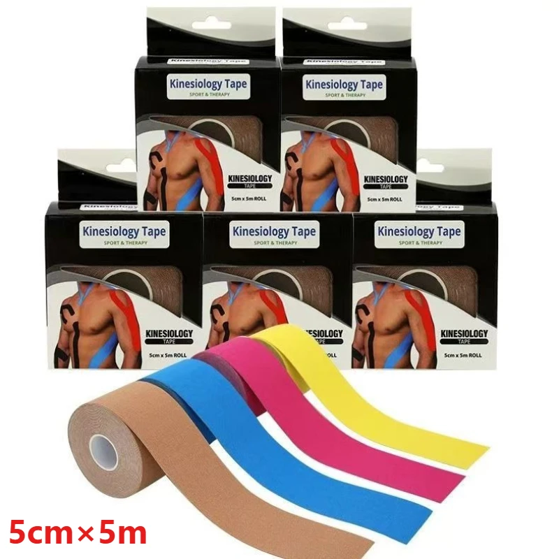 1 Box 5 cm × 5 m Sport-Kinesiologie-Tape, elastisches Knieschoner-Tape zur Linderung von Muskelschmerzen, Knie-Taping für Fitness, Laufen, Schwimmen, Fußball