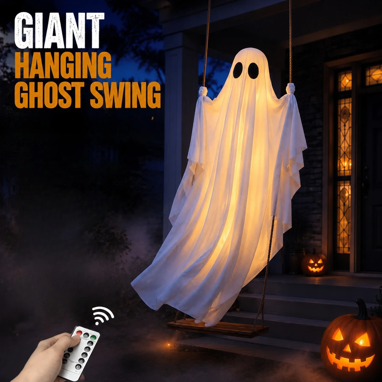 Halloween Swing Ghost Hanging Decor Luminous White Ghost Ornament Haunted House Porch Yard Outdoor Horror Party Decoration Prop
