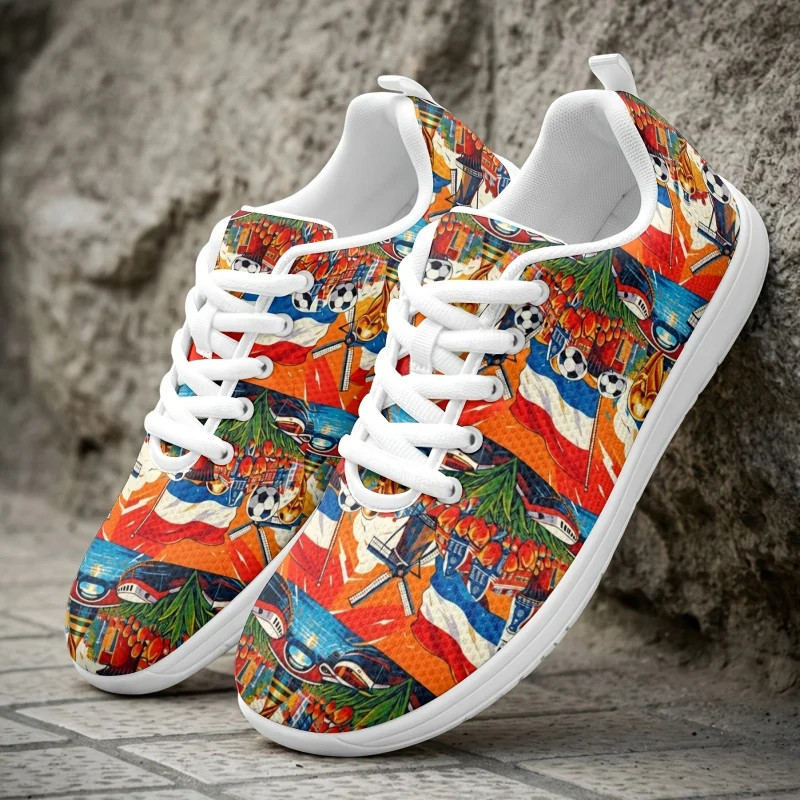 Ladies Men's street sports style patchwork printed casual mesh shoes Lace-up style, soft sole, non-slip, wear-resistant, suitabl
