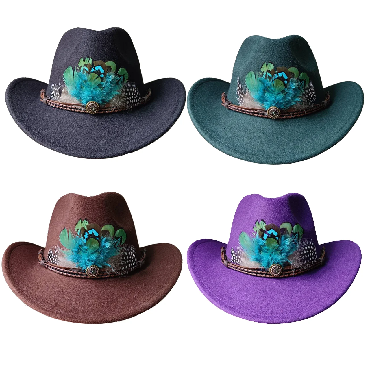 Hat accessories Feather knitted design new style various hat accessories jazz cowboy hat fedora hat straw hat for men and women