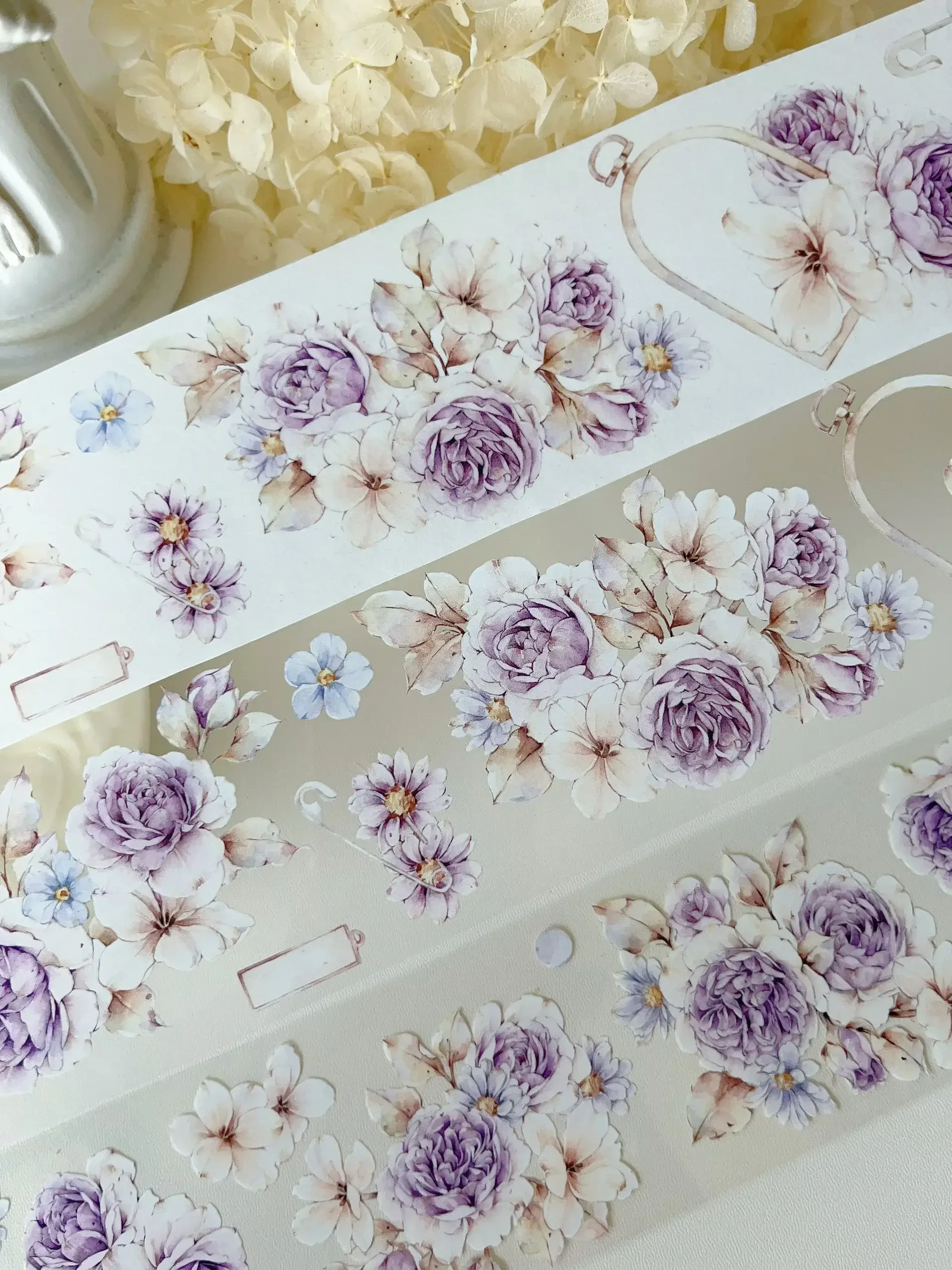 Twilight Mountain Purple Light Vintage Washi Big Flower Pet planner Sticker