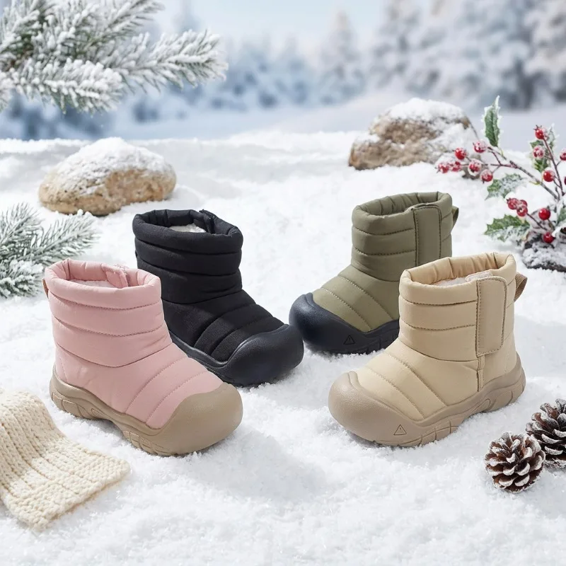 2026 New Arrival Warm Fleece Toddler Boots Waterproof Anti-collision Toe Soft Sole Cold Proof Boys Girls Snow Boots