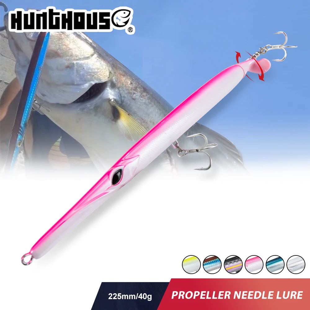 

Hunthouse Floating Pencil Fishing Lures 225mm/40g Surface Hard Bait Propeller Needle Aguglia Turbo For Fish bluefish Seabass