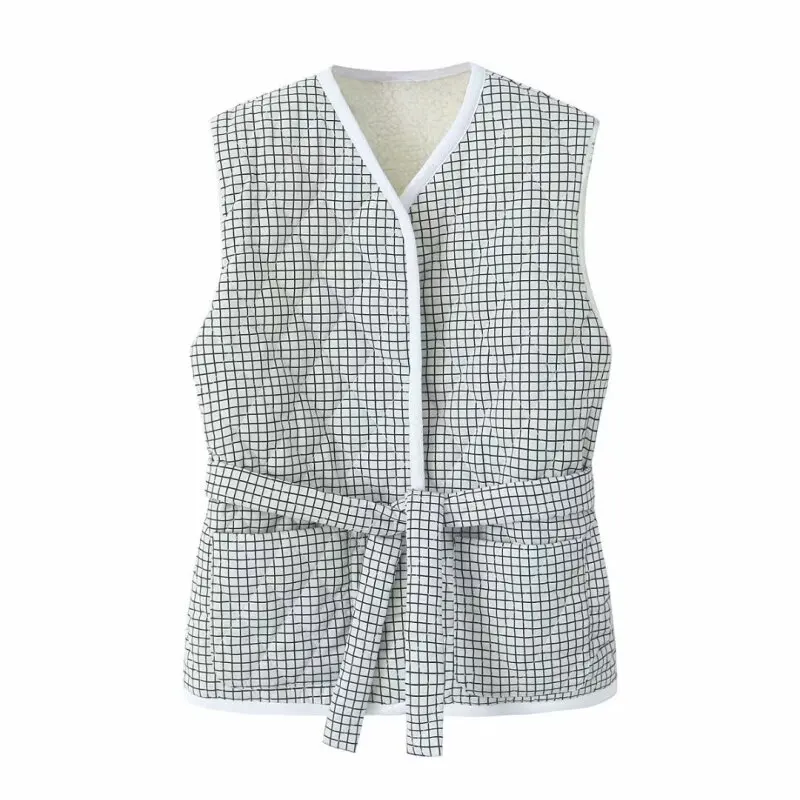 

Женский двусторонний жилет с хлопковой подкладкой, куртка с v-образным вырезом, утепленное клетчатое теплое зимнее пальто, модная женская верхняя одежда, жилет